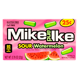 Mike and Ike žvýkací bonbonky s příchutí kyselého vodního melounu 22 g PM