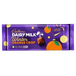 Cadbury Dairy Milk Winter mléčná čokoláda s příchutí pomeranče s medovými kousky 360 g