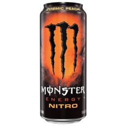 Monster Nitro carbonated energy drink with peach flavor with sugars and sweeteners 473 ml