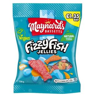 Maynards Bassetts Fizzy Fish kyselé želé bonbonky s ovocnými příchutěmi 130 g PM