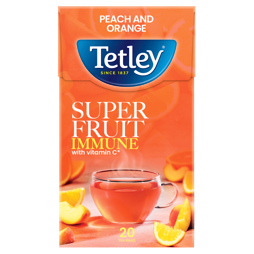 Tetley Super Fruits Immune ovocný čaj s příchutí broskve a pomeranče 20 ks 40 g