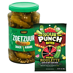 Jumbo pickled cucumbers 190 g + Sour Punch sour chew sticks with sour cucumber flavor 140 g
