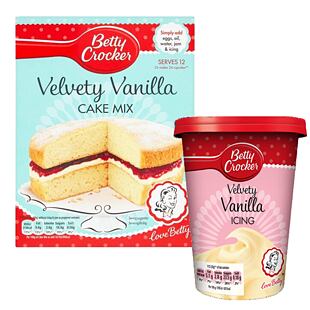 Betty Crocker poleva s vanilkovou příchutí + Betty Crocker směs na přípravu vanilkového dortu