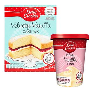 Betty Crocker vanilla flavored frosting + Betty Crocker vanilla cake mix