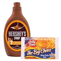Hershey's syrup with caramel flavor 623 g + Jolly Time The Big Cheez popcorn with cheese flavor 100 
