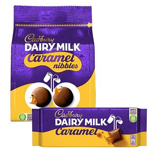Cadbury Caramel knoflíčky s náplní s příchutí karamelu + Cadbury mléčná čokoláda s náplní z karamelu