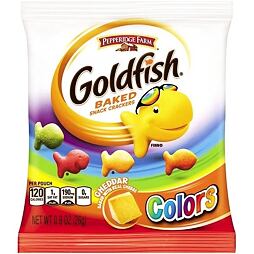 Goldfish Colors wheat crackers in the shape of fish with cheddar flavor 26 g