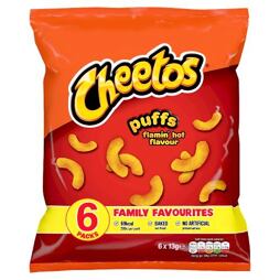 Cheetos Flamin' Hot Puffs hot corn snack 6 x 13 g