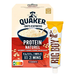 Quaker Oat přírodní ovesná kaše s proteinem 302 g + BIG Bueno - Jemný sladký lískooříškový krém 75 g