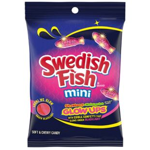 Swedish Fish Glow Ups kyselé želatinové bonbony s jahodovou a melounovou příchutí 87 g