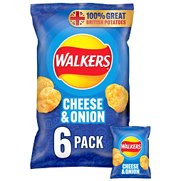Walkers bramborové chipsy s příchutí sýru a cibule 6 x 25 g