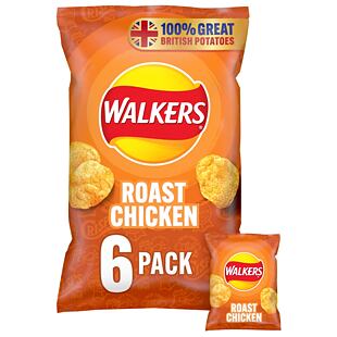 Walkers bramborové chipsy s příchutí pečeného kuřete 6 x 25 g