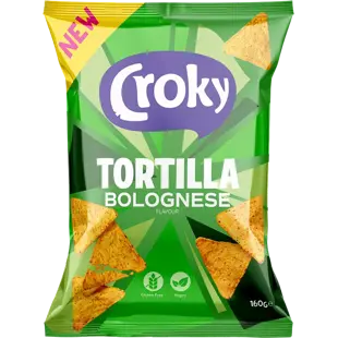 Croky Corn Tortilla Nachos with Bolognese Sauce Flavor, 160 g
