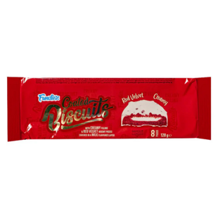 Fundiez sušenky s krémovou náplní s příchutí dortu Red Velvet 128 g