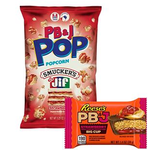 Candy Pop sladký popcorn s příchutí PB&J + Reese's košíček s příchutí araš. másla a jahodového PB&J
