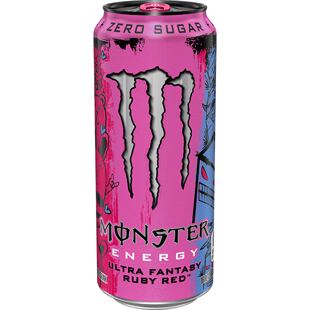 Monster Ultra Fantasy Ruby Red energy drink with pink grapefruit flavor, sugar-free, 473 ml