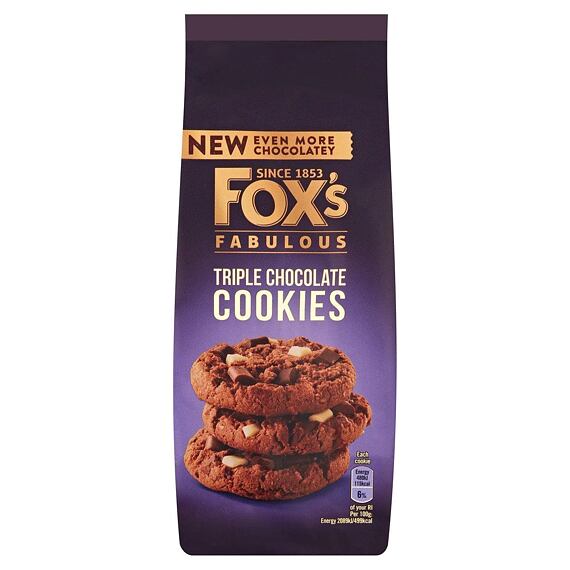 Fox's Fabulous cookies s kousky mléčné, hořké a bílé čokolády 180 g