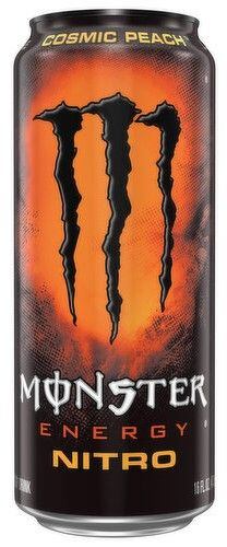 Monster Nitro carbonated energy drink with peach flavor with sugars and sweeteners 473 ml