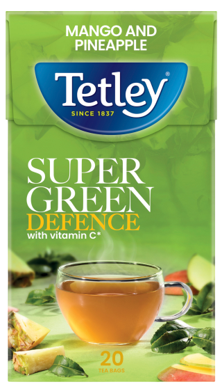 Tetley Super Defence zelený čaj s příchutí manga a ananasu 20 ks 40 g