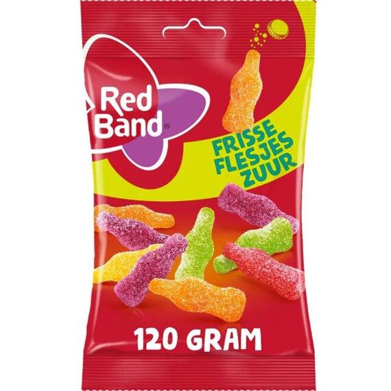 Red Band kyselé žvýkací bonbony s ovocnými příchutěmi ve tvaru lahviček 120 g