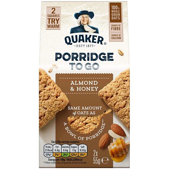 Quaker almond & honey porridge bars 2 x 55 g