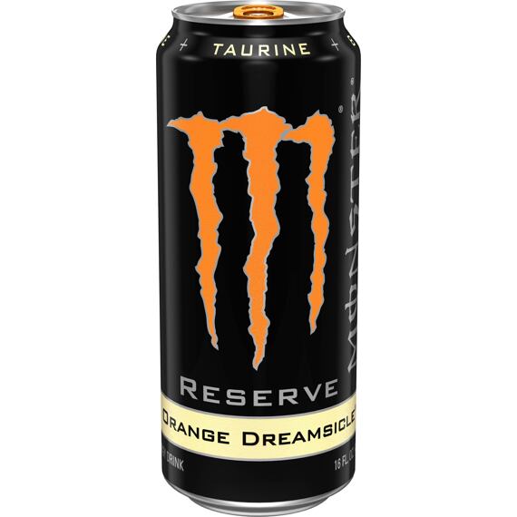 Monster Reserve carbonated energy drink with orange popsicle flavor with sugars and sweeteners 473 m