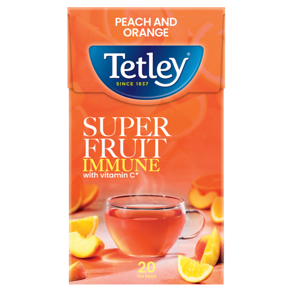 Tetley Super Fruits Immune ovocný čaj s příchutí broskve a pomeranče 20 ks 40 g