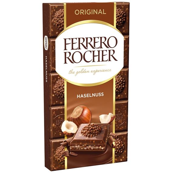 Ferrero Rocher mléčná čokoláda s krémovou náplní s kousky lískových oříšku 90 g