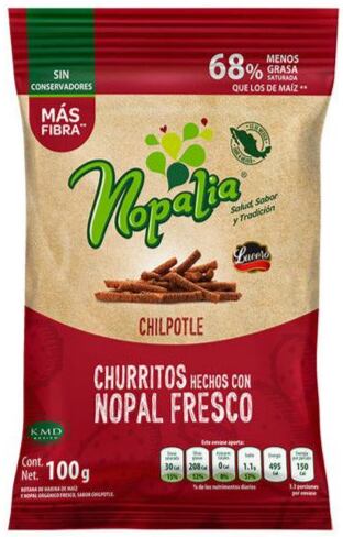 Nopalia Churritos kukuřičný slaný snack z opuncie s příchutí chipotle 100 g