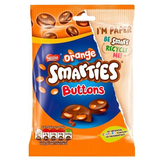 Smarties čokoládové knoflíčky s příchutí pomeranče plněné mini barevnými bonbonky 85 g