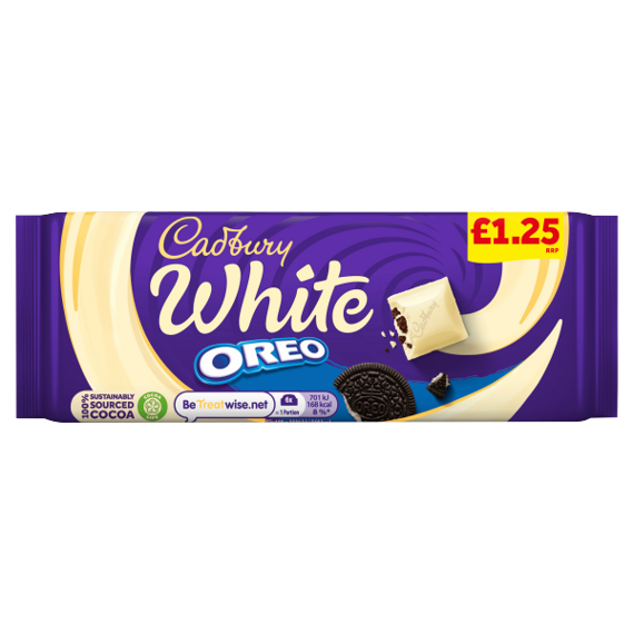 Cadbury white chocolate with Oreo cookies 120 g PM