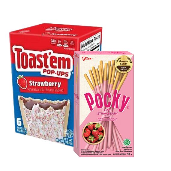 Toast'em taštičky s náplní s příchutí jahody 288 g + Pocky tyčinky s polevou s příchutí jahody 45 g