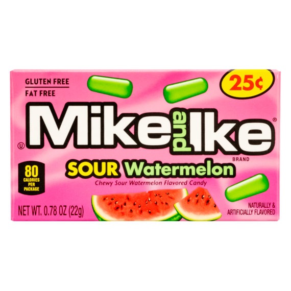 Mike and Ike žvýkací bonbonky s příchutí kyselého vodního melounu 22 g PM