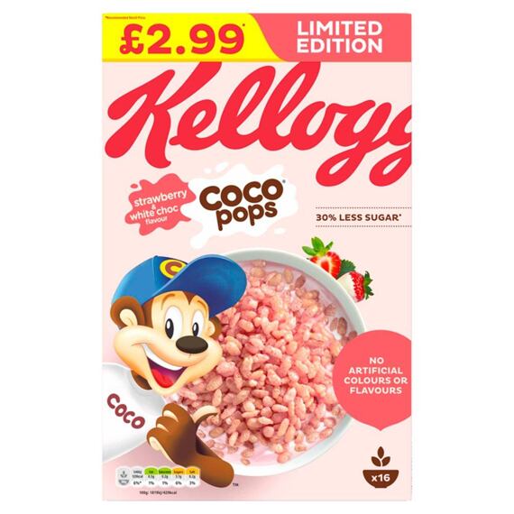 Kellogg's Coco Pops cereálie s příchutí jahody a bílé čokolády 480 g