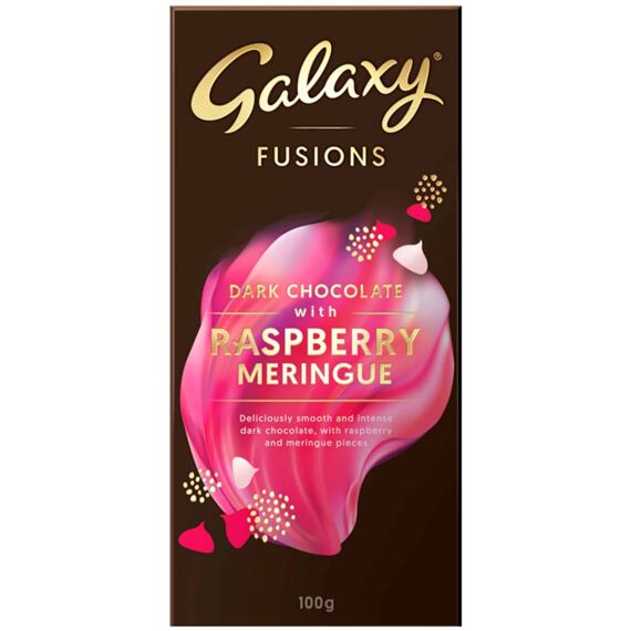 Galaxy Fusions hořká čokoláda s kousky mrazem sušených malin 100 g