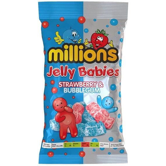 Millions Jelly Babies gumové bonbony s příchutí jahody a žvýkačky 190 g