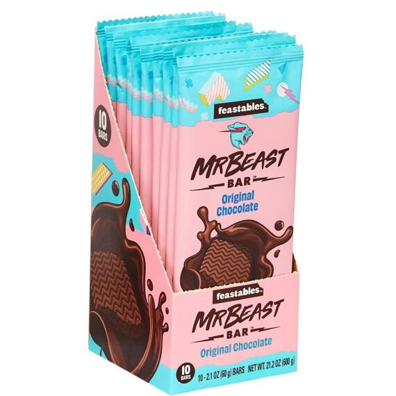 Feastables MrBeast Original hořká čokoláda 60 g Celé Balení 10 ks