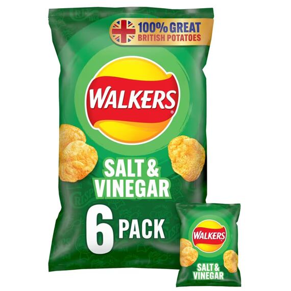 Walkers bramborové chipsy s příchutí soli a octa 6 x 25 g