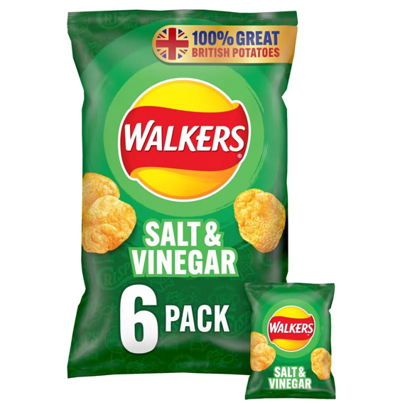 Walkers bramborové chipsy s příchutí soli a octa 6 x 25 g