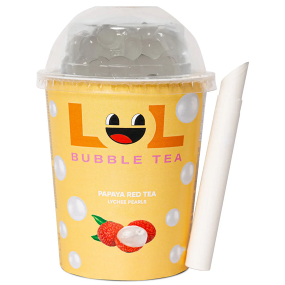 LOL Bubble Tea red tea with papaya flavor with lychee balls 275 ml