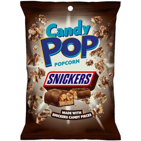 Candy Pop sladký popkorn s kousky sušenky Snickers s mléčnou čokoládou a arašídy 149 g