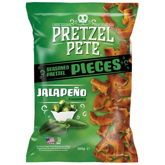 Pretzel Pete lámané preclíky s příchutí papriček jalapeňo 160 g