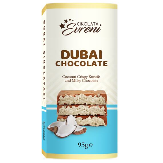Evreni Dubajská mléčná čokoláda s kokosovou náplní s těstovými nudlemi kadayif 95 g