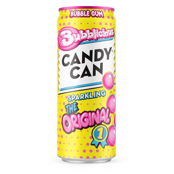 Candy Can x Bubblicious sycená limonáda s cukrem a sladidly s příchutí žvýkačky 330 ml