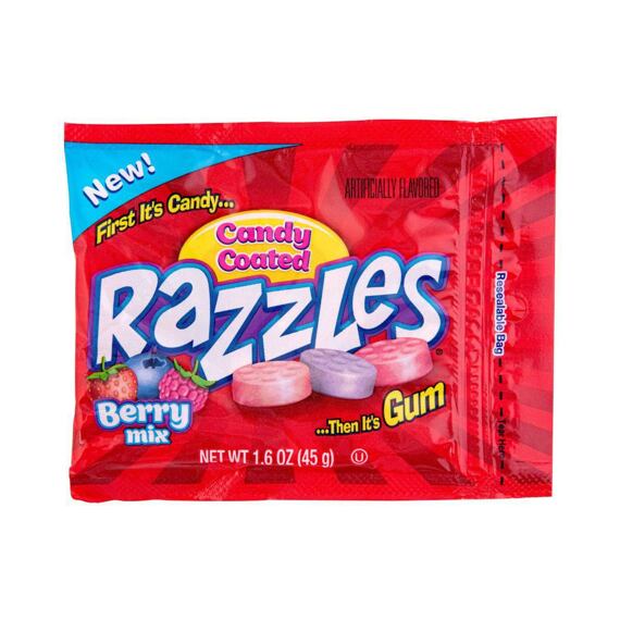 Razzles žvýkací bonbony se žvýkačkou uvnitř s příchutí bobulových plodů 45 g