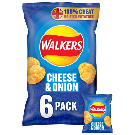 Walkers bramborové chipsy s příchutí sýru a cibule 6 x 25 g