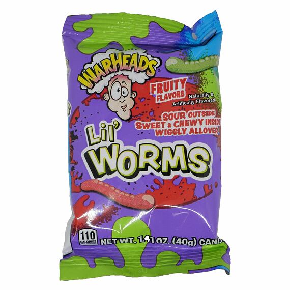 Warheads Lil' Worms malé kyselé žvýkací žížalky s ovocnou příchutí 40 g