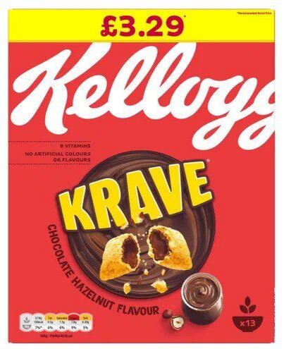 Kellogg's Krave cereální polštářky s náplní z čokolády a lískových oříšků 410 g PM