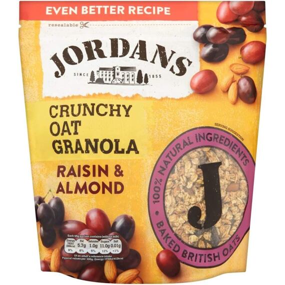 Jordans granola s rozinkami, mandlemi a medem 750 g