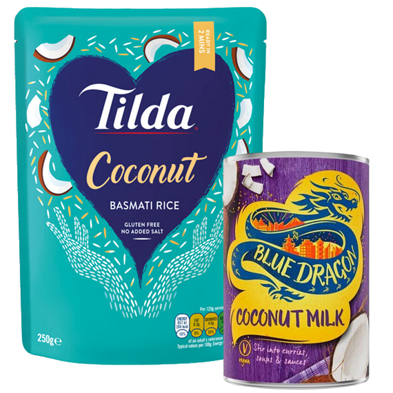 Tilda basmati kokosová rýže 250 g + Blue Dragon kokosové mléko 400 ml